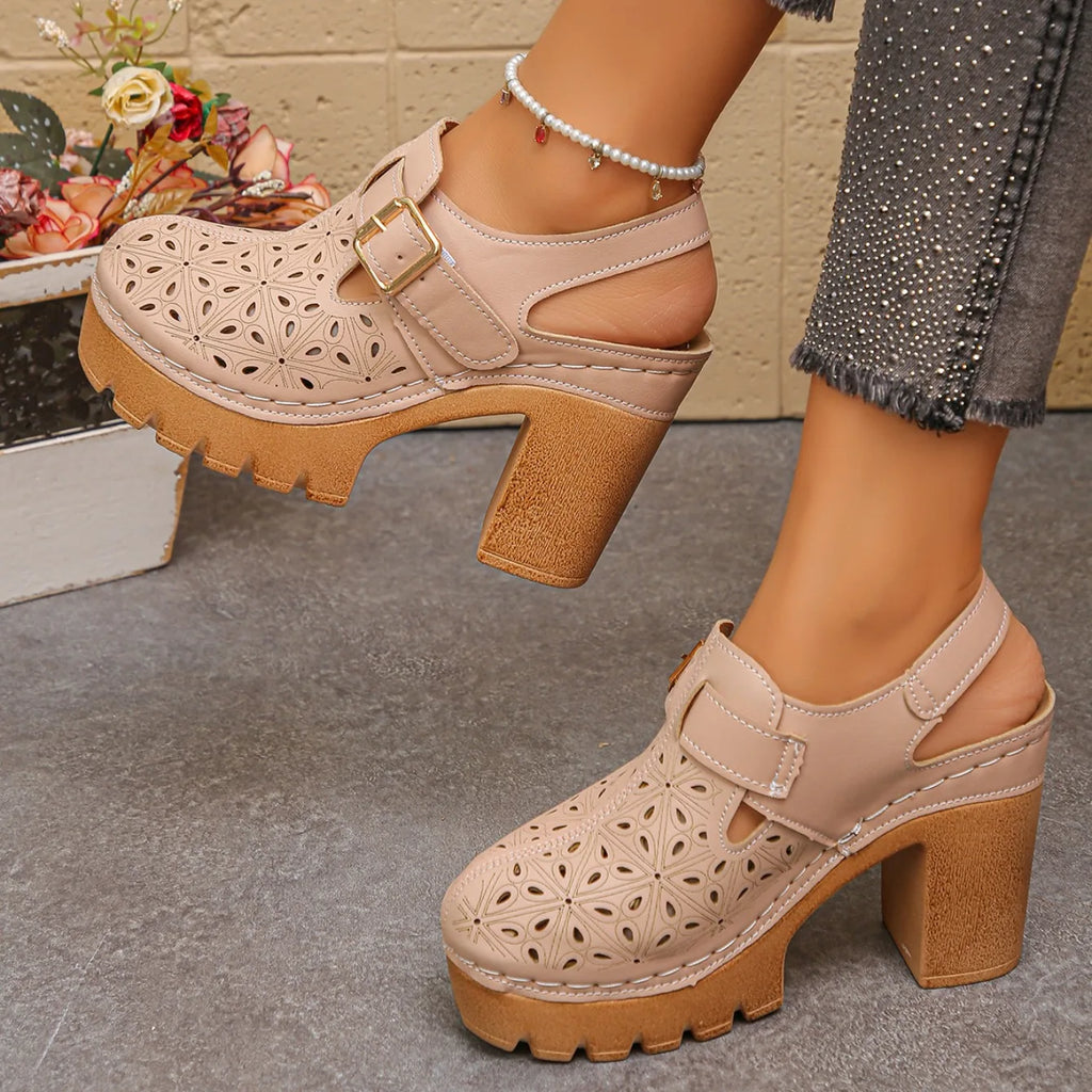Nuovi sandali comodi da donna estivi 2025 eleganti tacchi alti sandali estivi con fondo spesso grandi scarpe casual con fondo spesso da donna