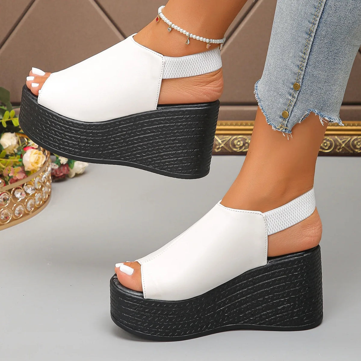 Damen-Sandalen, hochwertige Keilsandalen aus Leder, Sommer, Damen, 2025, neue Plattform-High Heels, sexy, offene Zehen, elegante Sandalen