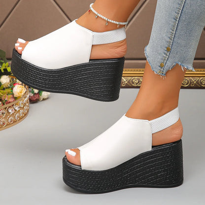 Damen-Sandalen, hochwertige Keilsandalen aus Leder, Sommer, Damen, 2025, neue Plattform-High Heels, sexy, offene Zehen, elegante Sandalen