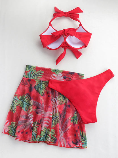 Costume da bagno tropicale a 3 pezzi con bikini halter push-up e camicia da spiaggia, per donna, collezione 2026