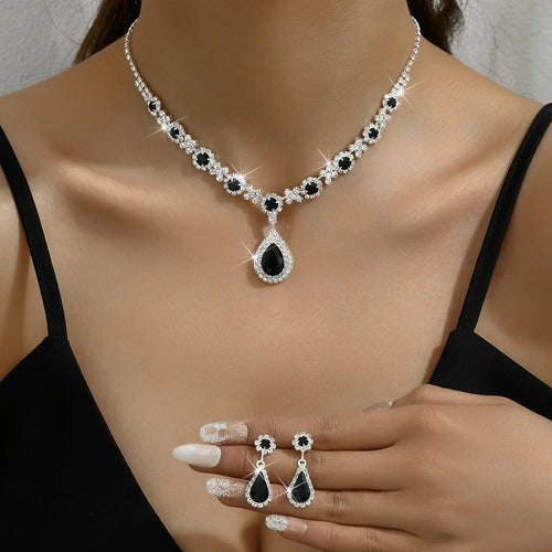 3-teiliges Damen-Halsketten-Set mit Kristalltropfen und Ohrringen für Braut- und Abendkleider-Accessoires