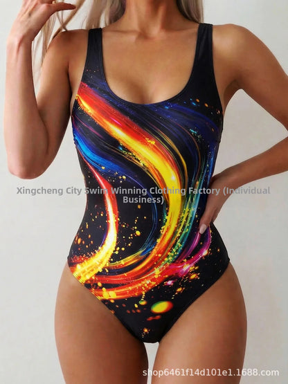 2026 New Cross-Border One-Piece Swimsuit Design Sensation Beach Vacation Swimwear Slimming Meat Covering Polyester Fabric