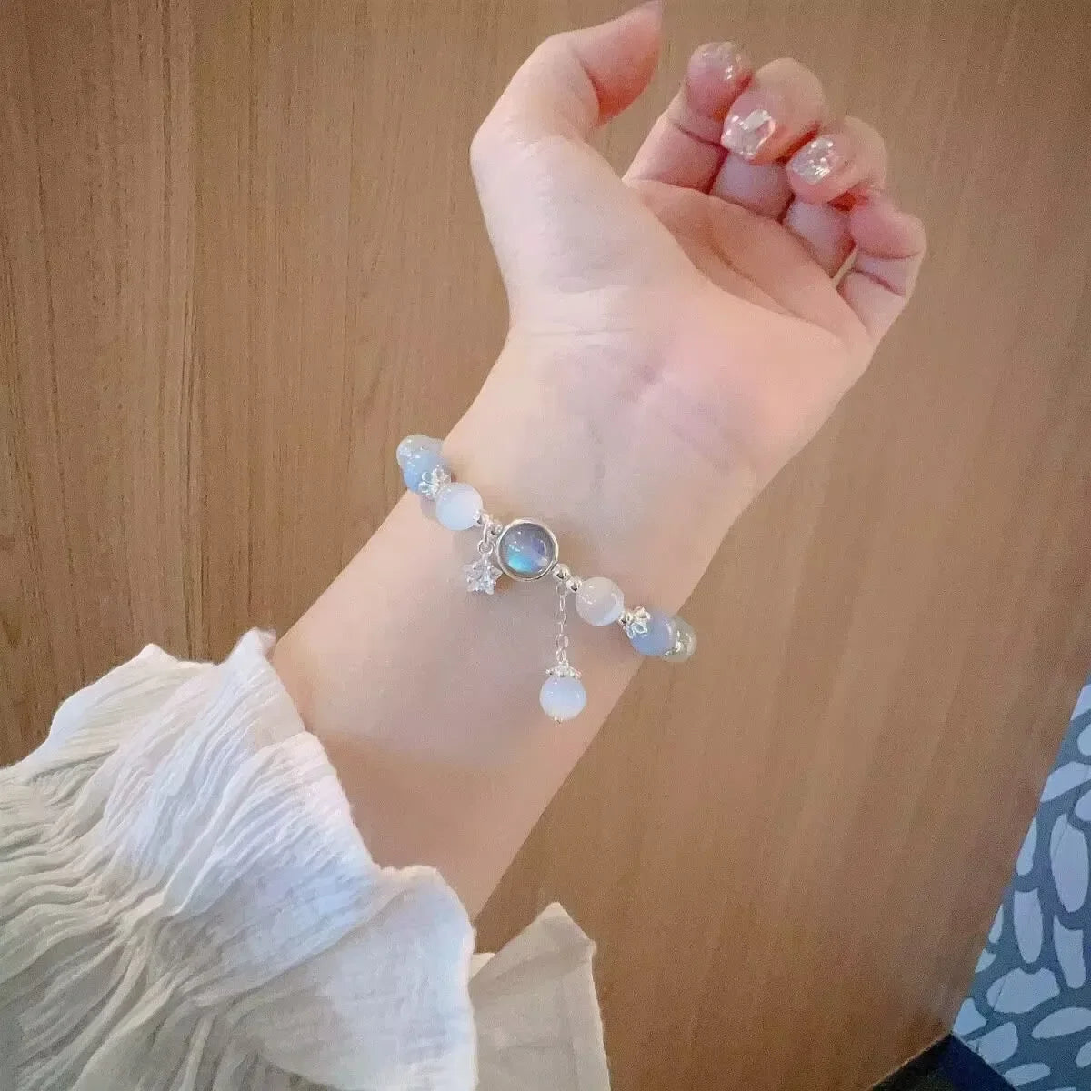 Opale Sea Blue Treasure Bracciale in cristallo al chiaro di luna Bracciale elastico di lusso leggero per ragazze Accessori per gioielli di moda da donna