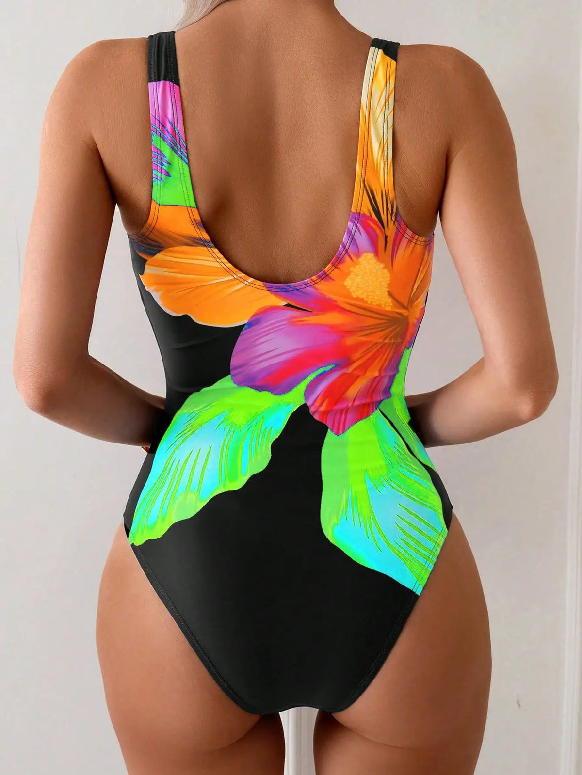 Sexy Floral Print One-Piece Swimsuit with Wide Shoulder Straps for Women 2026 New Style Direct Sale from Manufacturer