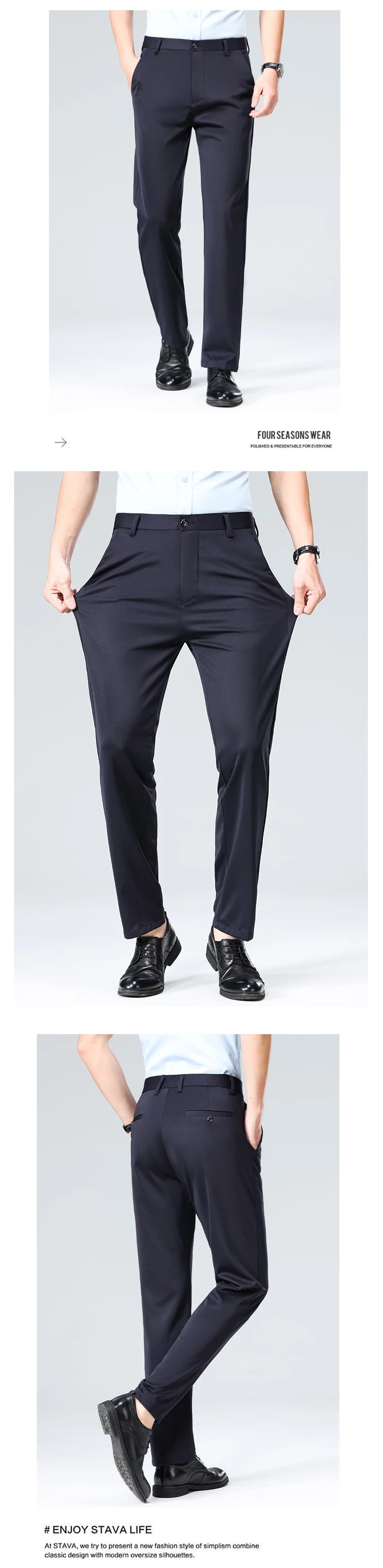 29-42 Pantaloni estivi da uomo Pantaloni casual elasticizzati dritti sottili senza traccia, senza tessuto da stiro, sensazione setosa e fresca