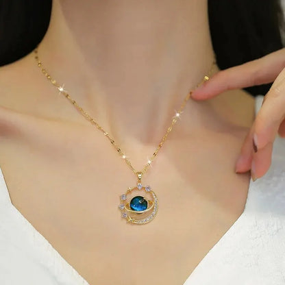 Collana di lusso leggera in acciaio al titanio con serie Star per donna, colore oro, pianeta, luna, astronauta, collane con ciondolo, gioielli, regali