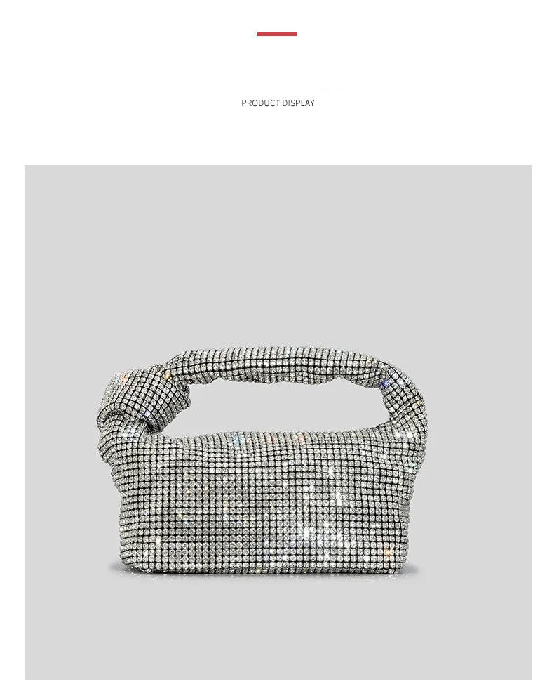 Borse da sera con nodo con strass con manico Borsa con manico superiore in cristallo argento per borse da donna e borsette Borsa di design di lusso