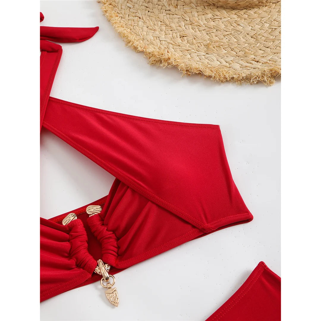 Bikini a vita alta con cut-out e allacciatura al collo da donna 2026 - Set due pezzi imbottito V6256