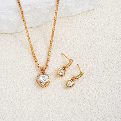 Set di gioielli con ciondolo a forma di cuore da 3 pezzi di collana con pendente per orecchini per le donne Set di gioielli con doppio cuore con strass di moda squisita regalo