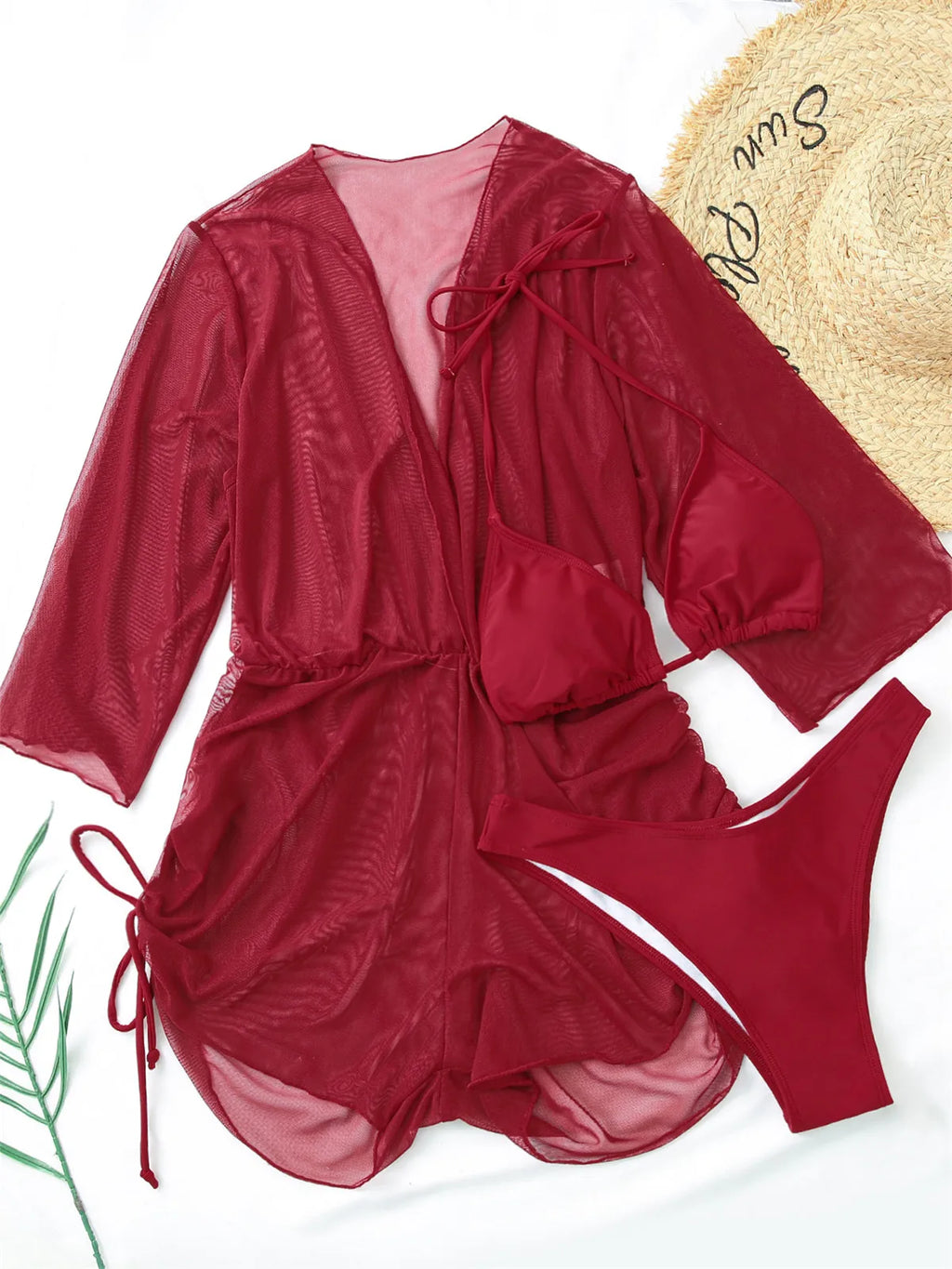 Costume da bagno sexy a maniche lunghe con copricostume, set bikini da donna bianco e nero, vestito in rete push-up, costume da bagno a 3 pezzi, perizoma, collezione 2026