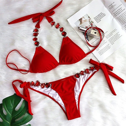 nuovo costume da bagno in due pezzi con strass 2026 cristallo di lusso perizoma Sexy perizoma Bikini Set costumi da bagno da donna costume da bagno Sexy da spiaggia
