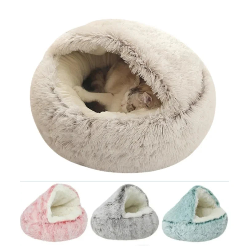 Winter Plush Pet Cat Bed Round Cat Cushion Cat House 2 in 1 Warm Cat Basket Pet Sleep Bag Cat Nest Kennel for Small Dog Suit New
