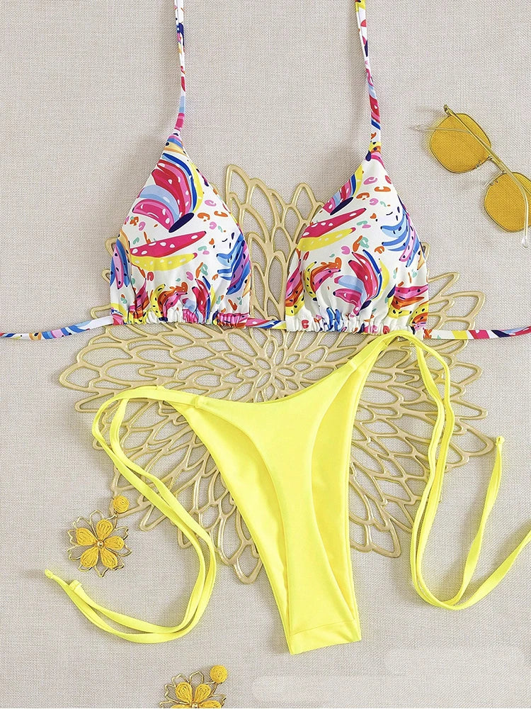 2025 New Sexy Women's Bikini Set - Tropical Fruit Print Beach Swimsuit High Waisted Bathing Suit Two Piece Swimwear for Vacation