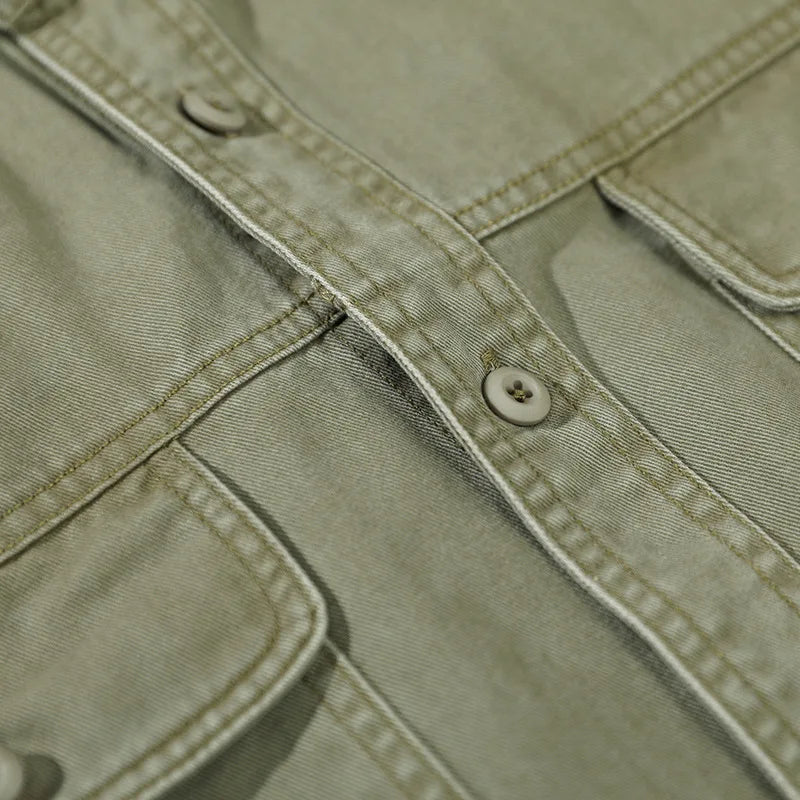 Camicia cargo vintage patchwork multitasche da uomo moda autunno inverno tinta unita manica lunga 100% cotone camicetta ampia quotidiana