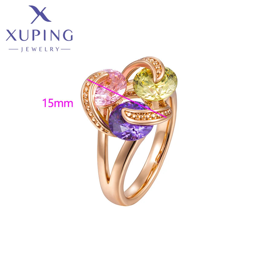 Xuping Jewelry Bagues tendance à la mode avec pierres pour femmes, plaqué or, cadeau X00096881