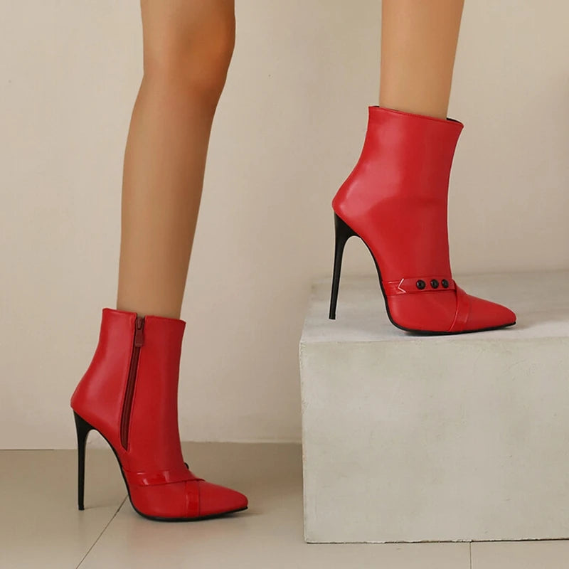 REAVE CAT Sexy Stiletto 12cm High Heel Ankle Boots Leather Party Big Size 44 45 46 47 48 US15 US16 US17 Black Yellow Purple