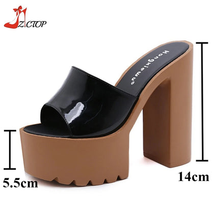 Sandales d'été à talons super hauts pour femmes Chaussures à talons épais compensés de 14 cm pour femmes à bout ouvert