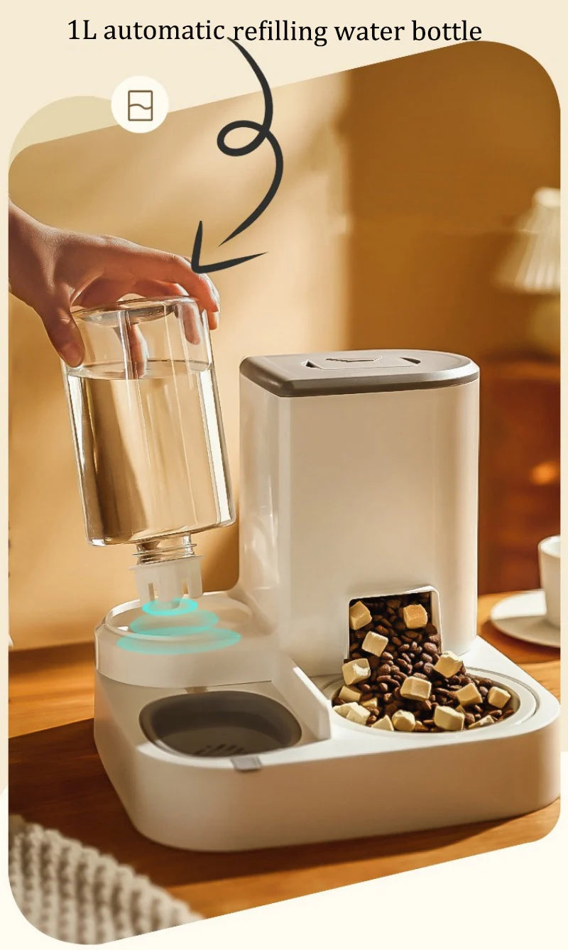 Distributore Automatico di Cibo e Acqua per Cani e Gatti, Set con Ciotola Universale per Animali Domestici