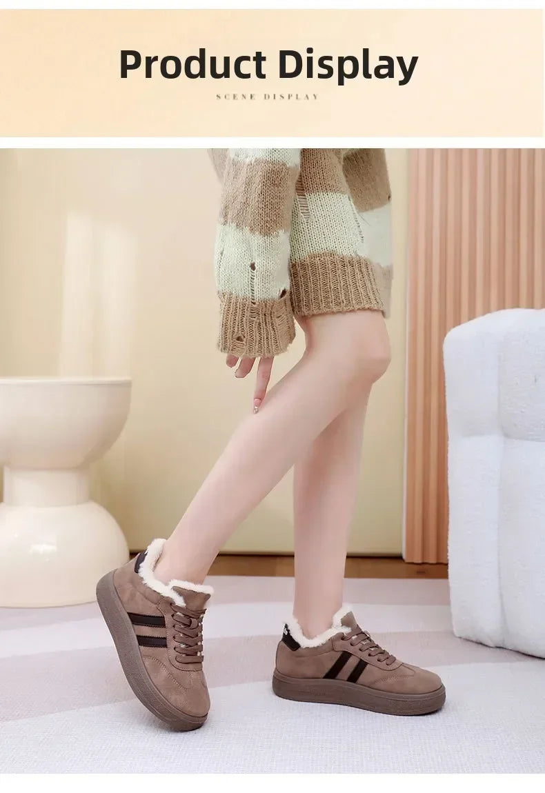 Stivali da neve da donna per l'inverno, con fodera in pile, scarpe basse casual, impermeabili, antiscivolo, resistenti, comode e calde, scarpe da donna in stile retrò.