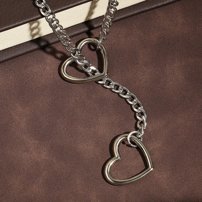 ZAKOL Collana a maglie cubane regolabile in acciaio inossidabile Collana a forma di Y con cuore cavo Accessori per feste in stile punk rock