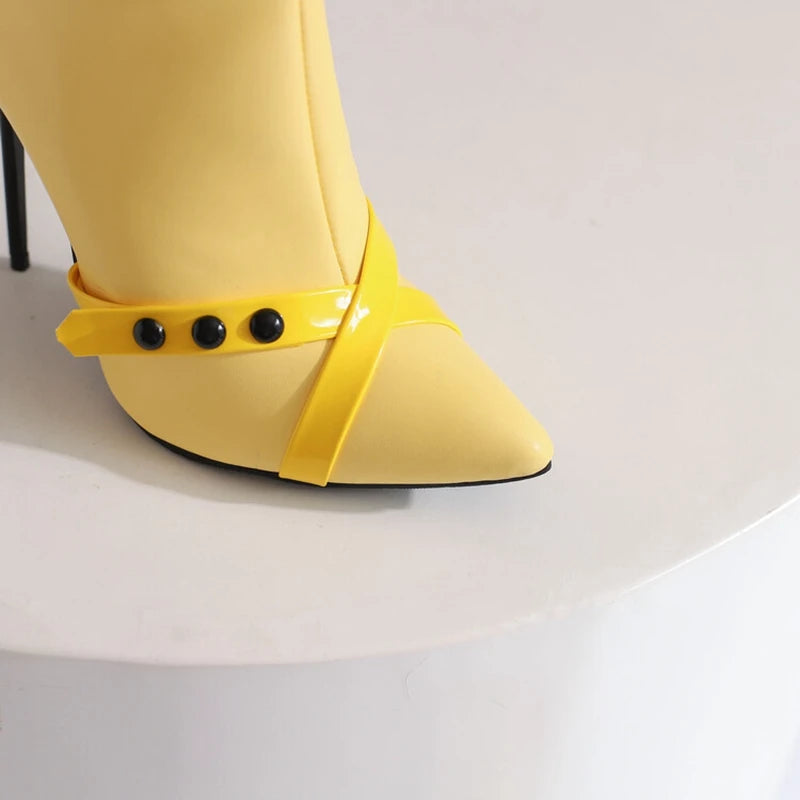 REAVE CAT Sexy Stiletto 12cm High Heel Ankle Boots Leather Party Big Size 44 45 46 47 48 US15 US16 US17 Black Yellow Purple