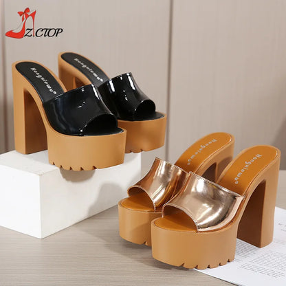 Sandales d'été à talons super hauts pour femmes Chaussures à talons épais compensés de 14 cm pour femmes à bout ouvert