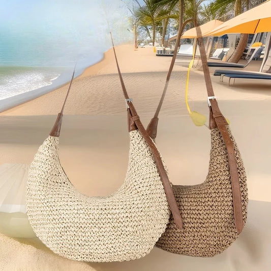 Borse a tracolla da donna in paglia casual Hobos Borse a tracolla in tessuto fatto a mano Borsa da spiaggia estiva semplice vintage Borse tote di grande capacità