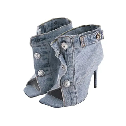 Summer Sandals Stiletto Heel Ladies Shoes Peep Toe Pumps Woman Brand Design Pumps Classic Blue Denim Boots Plus Size 43