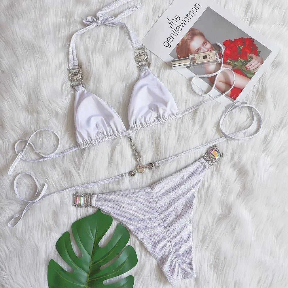 nuovo costume da bagno in due pezzi con strass 2026 cristallo di lusso perizoma Sexy perizoma Bikini Set costumi da bagno da donna costume da bagno Sexy da spiaggia