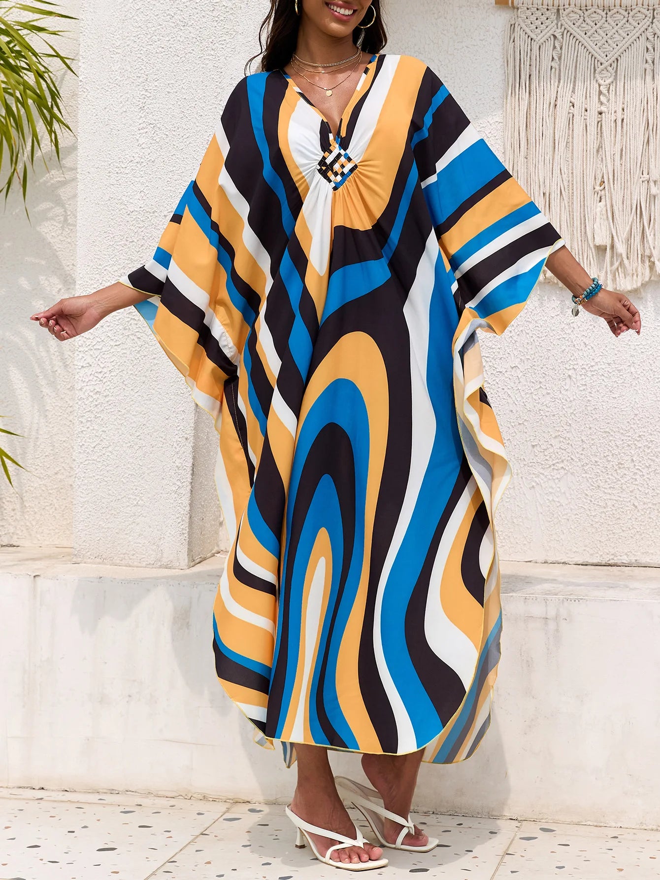 Abiti caftano da donna con stampa floreale taglie forti Costume da bagno taglie forti Copricostume estivo Abito da spiaggia caftano loungewear