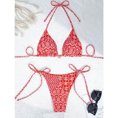 Ensemble bikini deux pièces sexy imprimé léopard Soutien-gorge triangle Bretelles dos nu Ensemble de maillots de bain à lacets pour les vacances à la plage