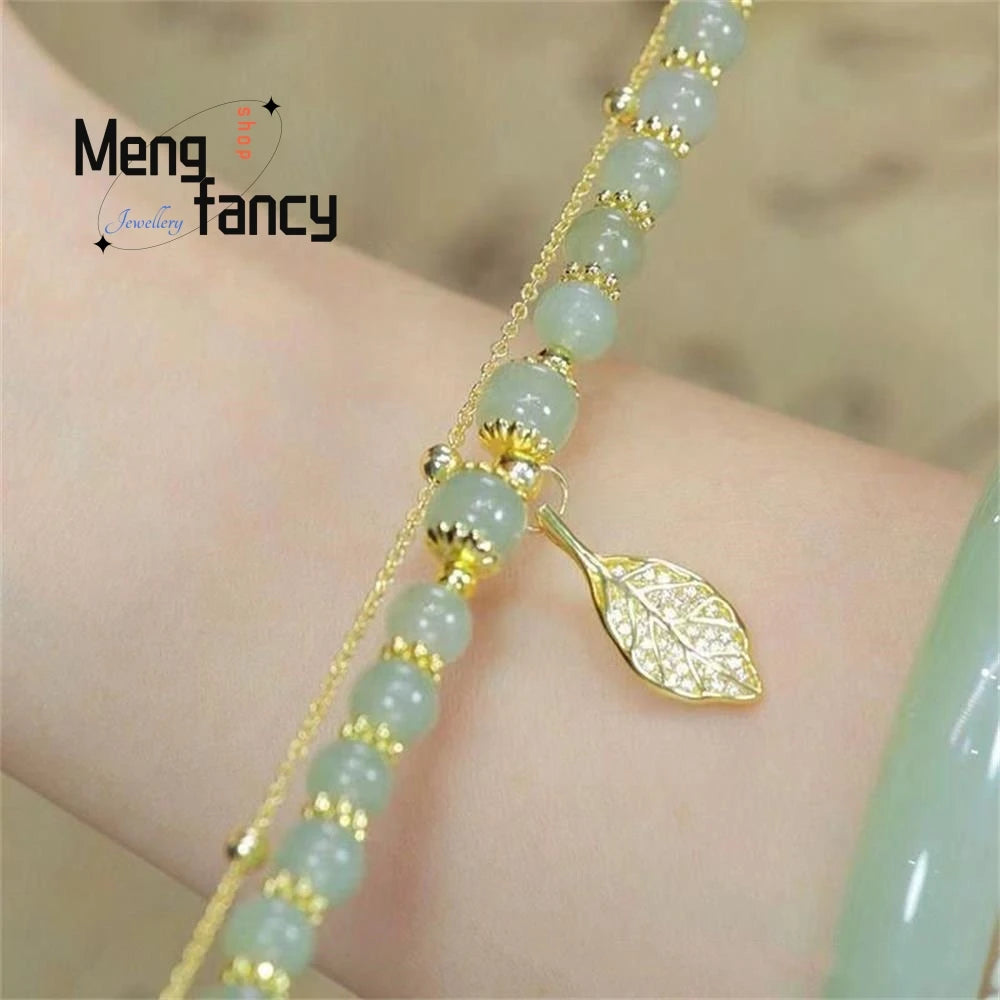 Bracciale con foglie di giada con ramo dorato di diaspro naturale di Hetian, squisito regalo di festa più venduto per gioielli di moda per ragazze sexy