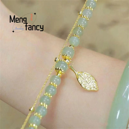 Bracciale con foglie di giada con ramo dorato di diaspro naturale di Hetian, squisito regalo di festa più venduto per gioielli di moda per ragazze sexy