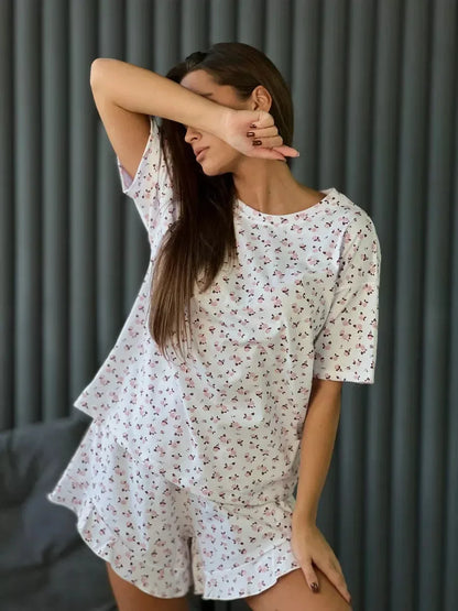 Pigiama da donna Set Nuova primavera ed estate Nuovi pantaloncini stampati Pigiama da donna casual alla moda a cinque maniche Homewear