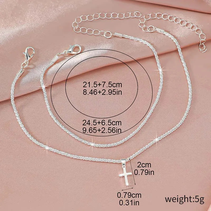 Cavigliera a catena sottile scintillante per donna Bracciale a doppio strato con ciondolo a forma di croce a cuore con zirconi sul piede della gamba Gioielli da spiaggia estivi alla moda