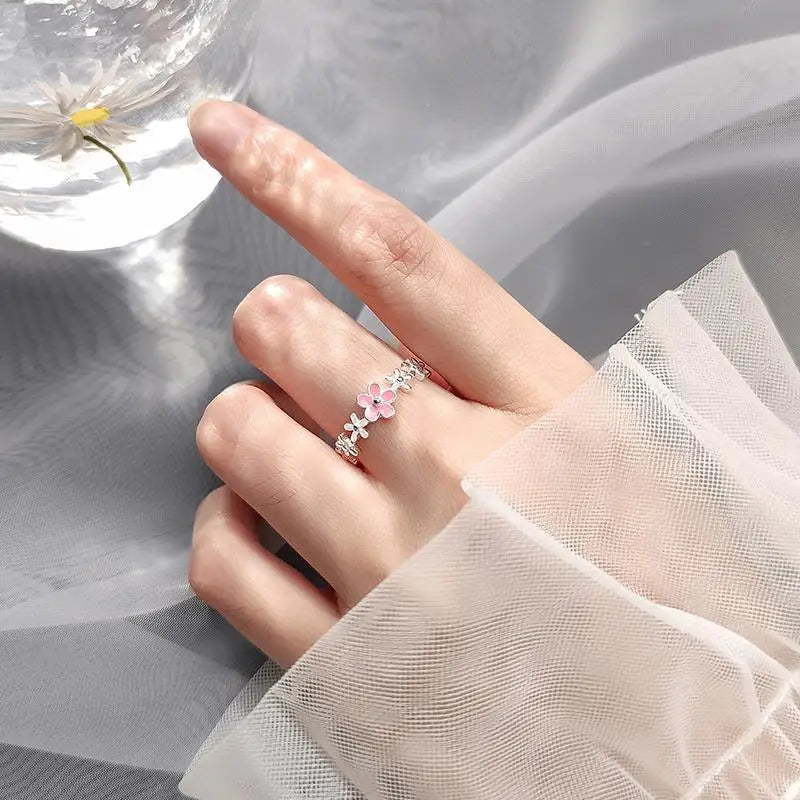 Anelli di apertura del fiore di zircone di lusso per le donne Cubic Zirconia Rosa Fiore di ciliegio Tulipano Anello da dito regolabile Gioielli da sposa