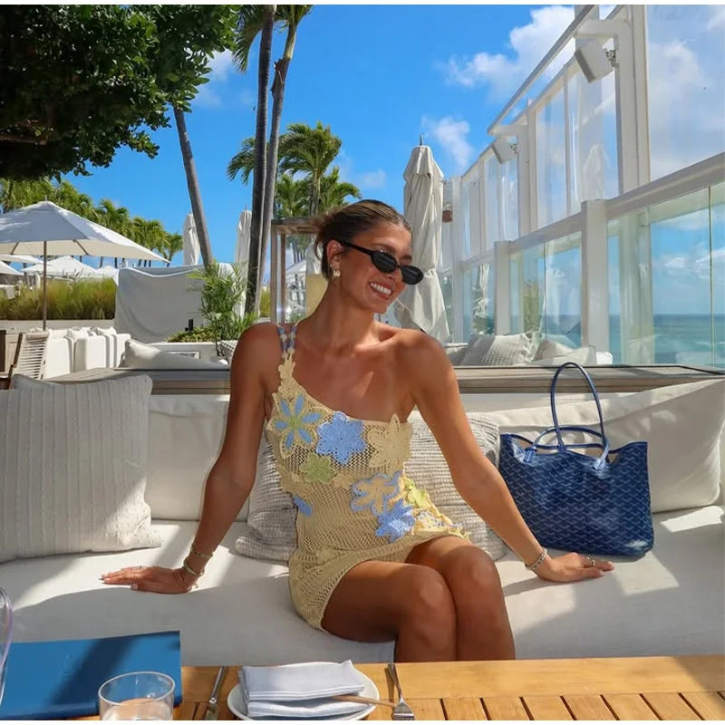 Set di gonne superiori con corsetto da spiaggia lavorato a maglia Set di gonne divise con reggiseno senza maniche con scollo all'americana 3D senza schienale Abiti da donna 2 pezzi Abiti primaverili