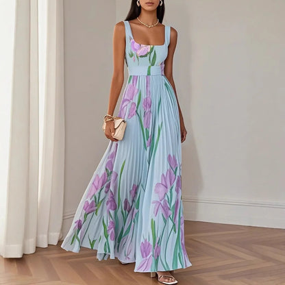 Abito lungo sexy con stampa floreale Donna Estate 2025 Abiti maxi con cinturino senza maniche alla moda eleganti