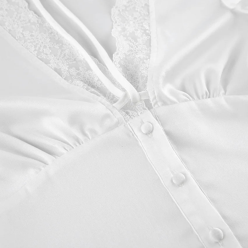Elegante Completo in Raso con Inserti in Pizzo, Set 2 Pezzi da Donna, Top a Maniche Corte con Scollo a V e Minigonna, Abbigliamento Casual Estivo 2026 per Uso Quotidiano e Streetwear
