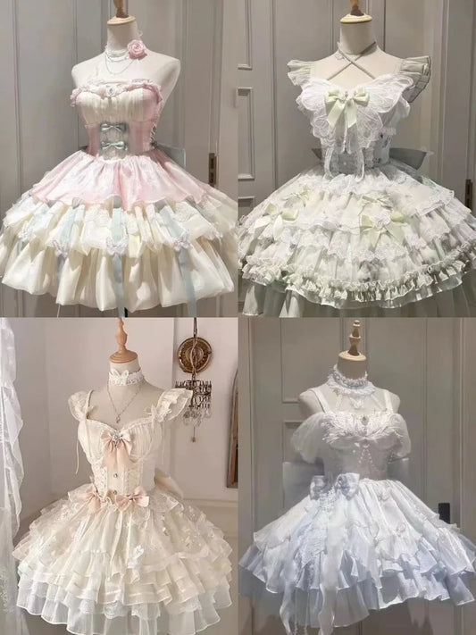 Sweet Lolita Y2k Mini abiti da donna patchwork in pizzo manica corta fasciatura elegante abito da festa corto vintage francese estivo femminile