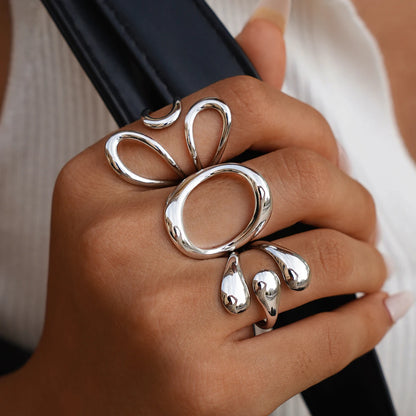 Ensemble de bagues occidentales pour femmes, rondes, ajourées, à la mode, haute joaillerie, réglables, cadeau de vacances, plaqué or 18 carats