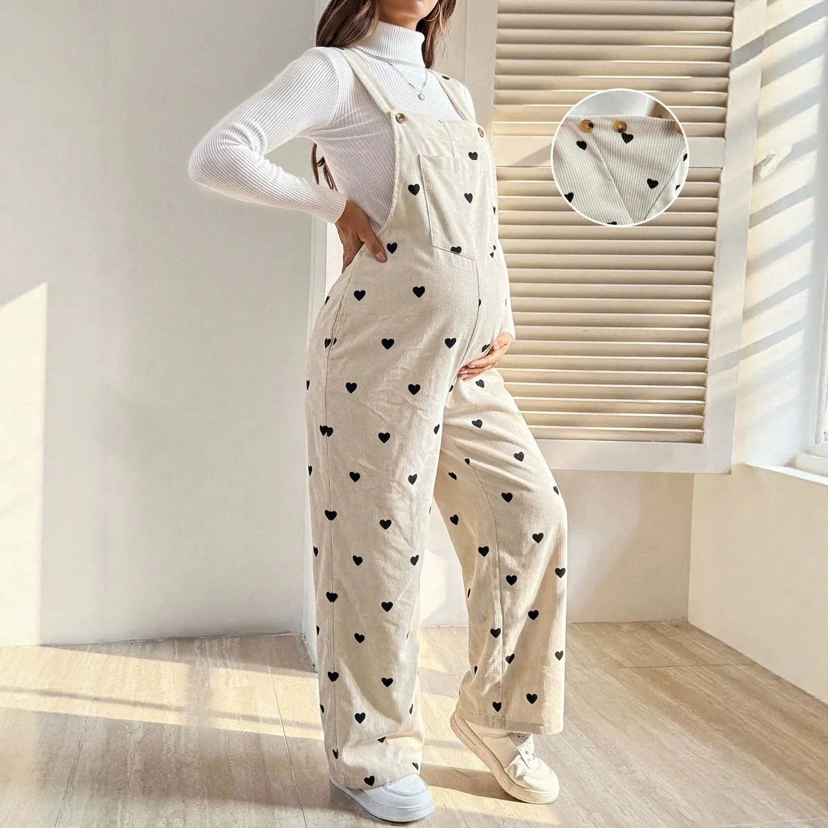 Abbigliamento Premaman per Donne in Gravidanza, Pantaloni Casual Senza Schiena in Velluto a Coste Stampato con Vita Regolabile per Autunno Inverno