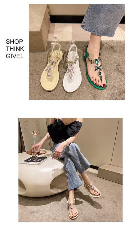 Appartamenti estivi Sandali Delle Donne di Cristallo Clip Toe Pantofole di Tendenza di Marca di Lusso Scarpe Da Donna Spiaggia Causale Presentazioni Aziende Produttrici Giochi Mujer Zapatos 2023