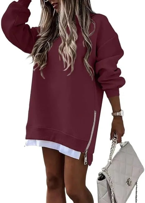 Camicette in felpa autunno inverno per donna nuove felpe con cerniera ampia a maniche lunghe top moda casual abbigliamento sportivo solido da donna