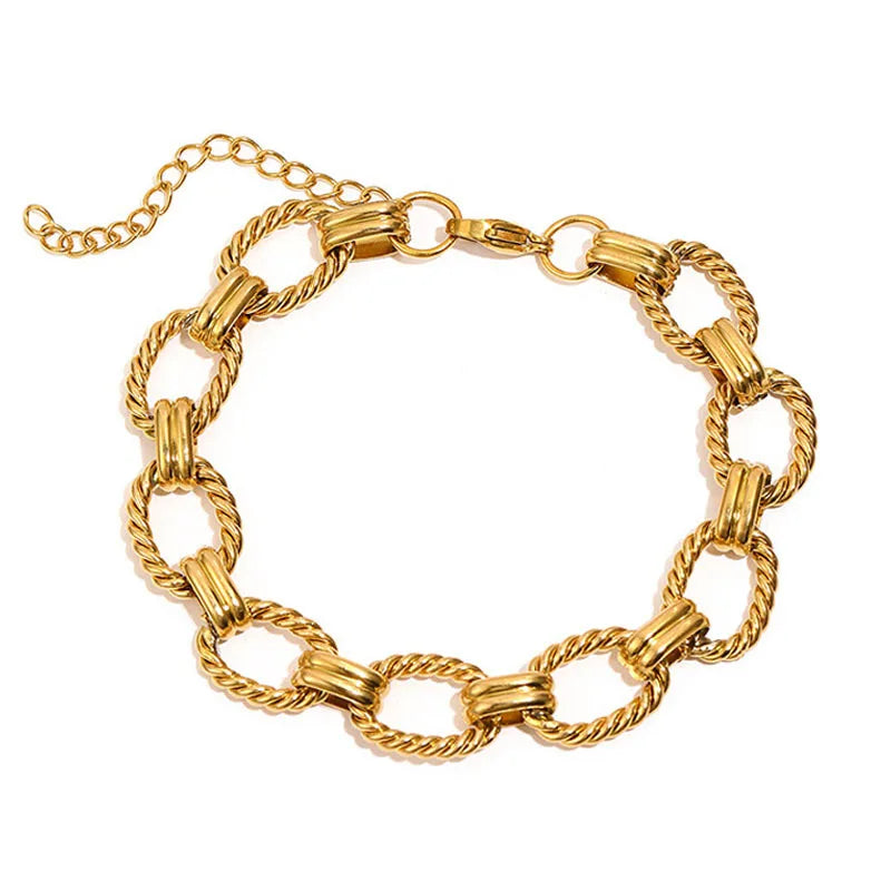 Braccialetti a ginocchiera robusti e audace da donna, bracciale a catena a maglie con fibbia OT in acciaio inossidabile placcato oro senza appannamento
