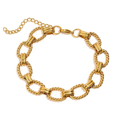 Braccialetti a ginocchiera robusti e audace da donna, bracciale a catena a maglie con fibbia OT in acciaio inossidabile placcato oro senza appannamento