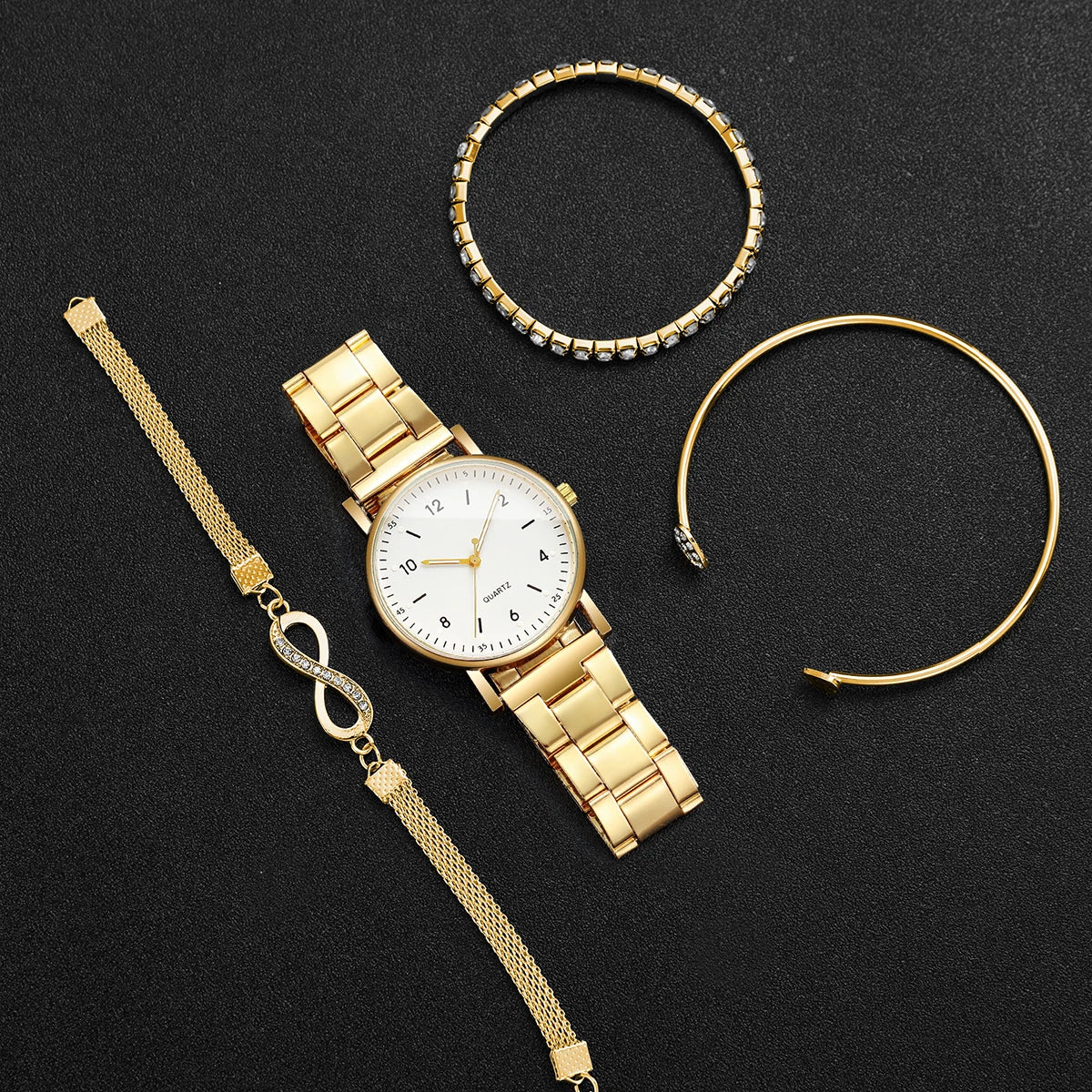 4 pezzi/set moda quadrante arabo orologi da donna orologio da polso al quarzo da donna braccialetti con strass set Reloj Mujer (senza scatola)