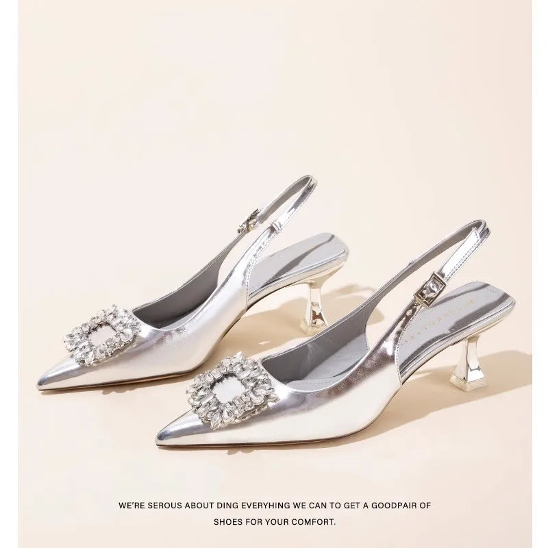 Damen Sandalen Sommer Damenschuhe Neu Spitze Zehenpartie Flache Schuhe Nude Rosa Diamanten Niedriger Absatz Slingback Schuhe Elegante Damenschuhe