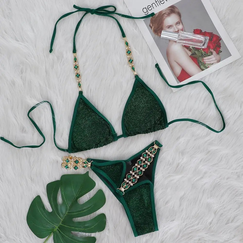 nuovo costume da bagno in due pezzi con strass 2026 cristallo di lusso perizoma Sexy perizoma Bikini Set costumi da bagno da donna costume da bagno Sexy da spiaggia