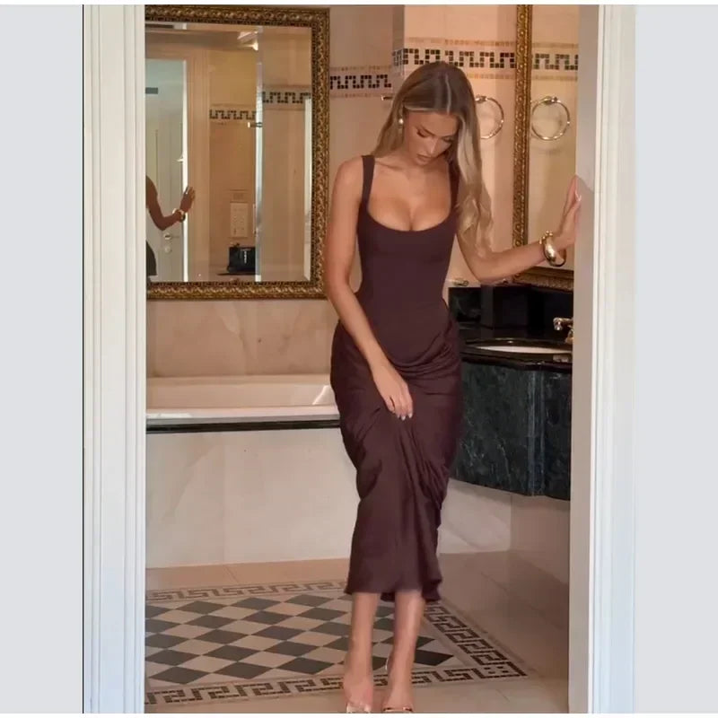 Mini abito da donna con scollo a V e scollo all'americana senza schienale Moda senza maniche a vita alta Abiti aderenti 2025 Nuova estate Lady Party Holiday Robes